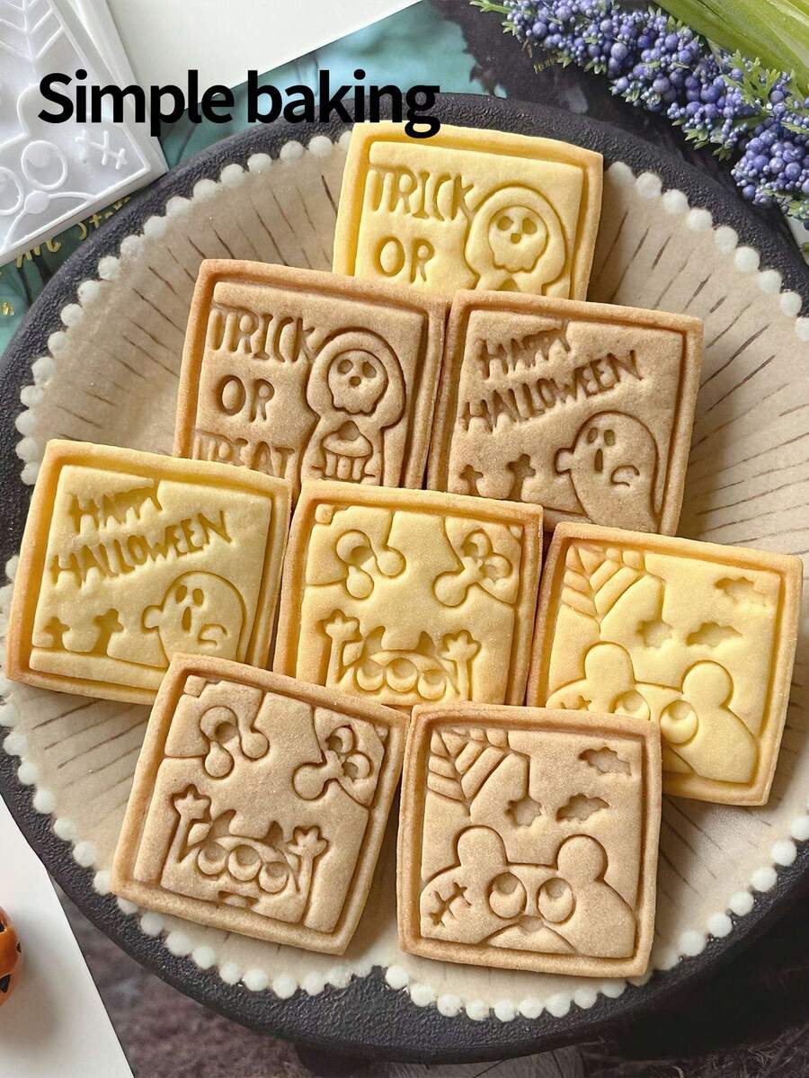 4pcs Halloween Cartoon Theme Cookie Cutter Set, Including Ghost, Skeleton And Monster Patterns. Also Includes Parent-Child Frosting Cookie Tools, Day Of The Dead Cookie Stamps And Dessert Molds.