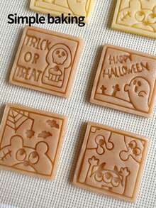 4pcs Halloween Cartoon Theme Cookie Cutter Set, Including Ghost, Skeleton And Monster Patterns. Also Includes Parent-Child Frosting Cookie Tools, Day Of The Dead Cookie Stamps And Dessert Molds. - White - View 5