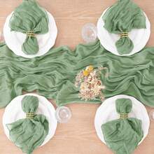 1 Set Taplak Meja Motif Keju dan 6 Serbet, Dekorasi Meja Makan Tekstur Kerut Bohemian Cocok untuk Pernikahan, Pesta Ulang Tahun, Perjamuan, Rumah, Piknik Luar Ruangan, Taman, Prasmanan - Hijau Sage - MultiWarna - View 5