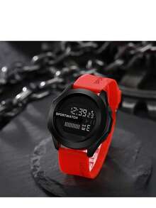 2 件/套男士硅胶表带模拟数字手表，带方形和圆形表盘，防水 LED 电子休闲运动手表 - 紅色 - 查看 4