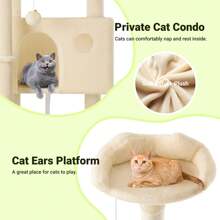 Allewie Árbol para gatos Allewie de 162 cm, centro de actividades multinivel para felinos grandes de interior, 2 compartimentos de felpa, 2 perchas, cesta, casa, rascadores de sisal y juguetes colgantes, color beige.