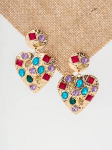 1 paire de boucles d'oreilles style vintage avec pendentif en forme de cœur et faux diamants verts, convient pour le banquet et les tenues de mariage
