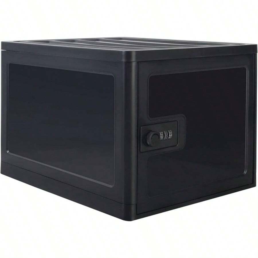 Clear Lockable Storage Box For Food Tech And Ome Safety, Medicine Lock Box For Safe Medication, Lockable Storage Bin, Tablet Phone Ail Lock Box Refrigerator Storage Bins(Black) - Black - View 1