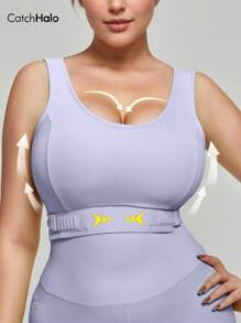 Catch Halo High-Impact 4-Point Stabilization Zero Bounce Pro Sports Bra For Women Curve - Built In Bra & Hollow Back & Scoop Neck & Wide Straps Criss Cross Cropped Cami Plus Size Workout Bra | Quick Dry Buttery Soft Gym Wear Top Women For Yoga, Pilate, Running