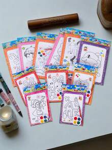 100pcs Watercolor Painting, Coloring Cards, Coloring Pages Handmade DIY Watercolor Painting Puzzle Doodle - Multicolor - View 2
