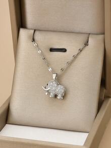 1pc Fashionable Rhinestone Encrusted Elephant Stainless Steel Jewelry Necklace, Suitable For Women's Daily Wear - Elephant Necklace - View 4