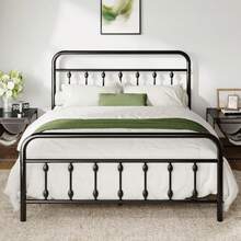 14 Inches Twin/Full/King Size Metal Platform Bed Frame With Victorian Style Iron-Art Headboard/Footboard, Mattress Foundation, Easy Assembly, Under Bed Storage, No Box Spring Required, Black|White - 黑色 - 查看 1