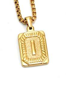 1pc 18K Gold Plated Stainless Steel English Letter Pendant Necklace, 26 Letters, Suitable For Men And Women Daily Wear - Gold - View 28