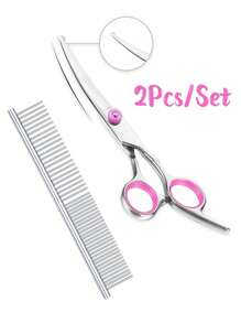 3-teiliges Profi Tier Pflegeschere Set: Rundspitzen Pflegeschere + gezahnte Filettierschere + doppelseitiger Edelstahl Kamm, sicheres Tier-Pflegescheren Set für Hunde und Katzen