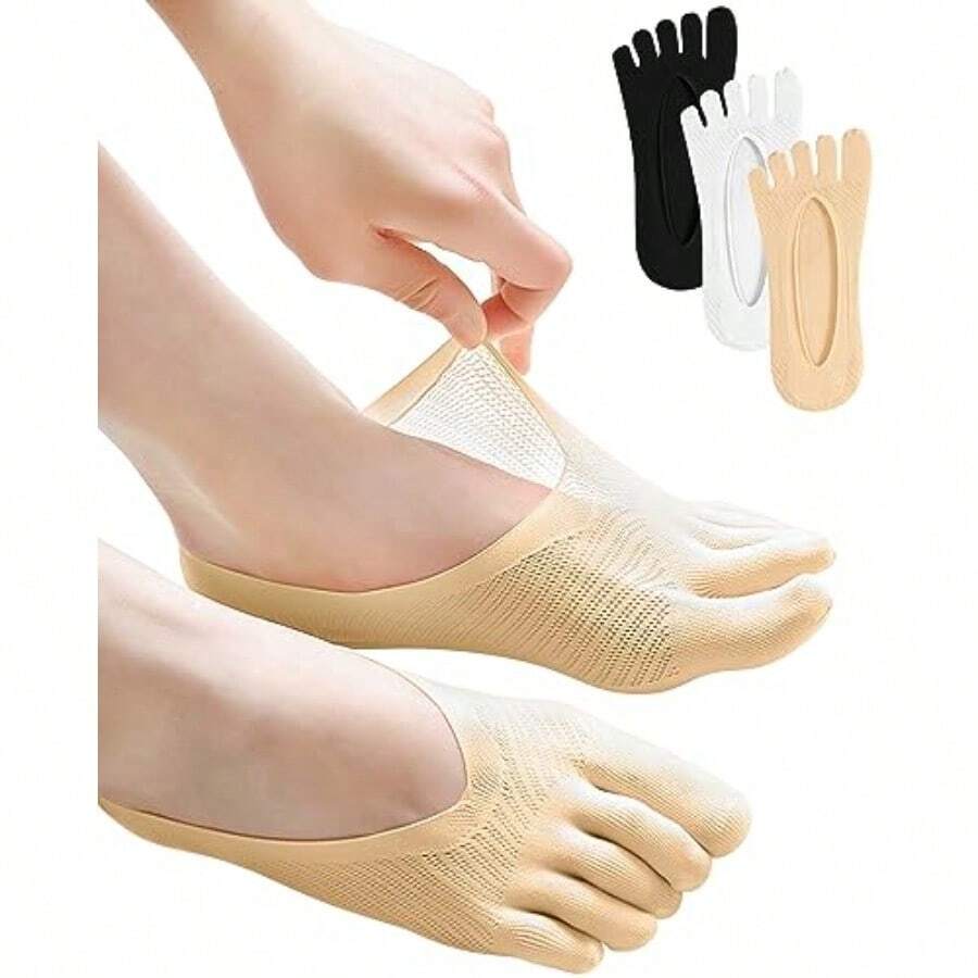 6 Pairs Bunion Relief Socks For Women With Toe Separator Alignment For Bunion Correction Compression No Show Low Cut Liner Five Finger - 如圖 - 查看 1