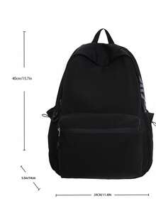 Mochila clásica de gran capacidad y unicolor - Negro - Ver 3
