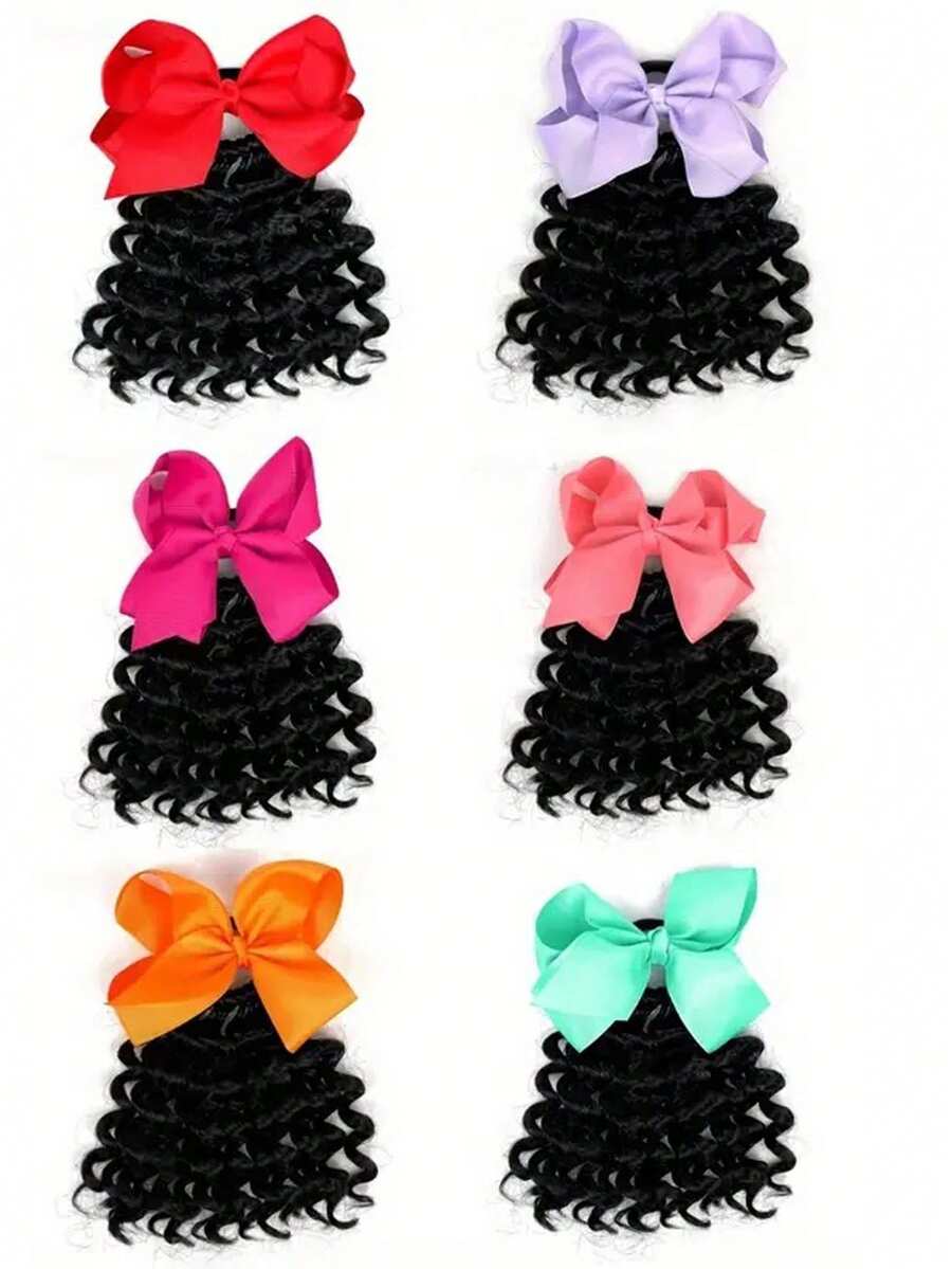 儿童马尾假发片 8 英寸卷曲马尾假发片 En Gros 儿童合成马尾假发片 带弹力带 1 片