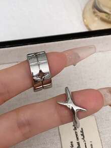 1 件时尚复古银十字星戒指，浪漫哥特式情侣戒指，节日派对配饰，日常配饰新款 - 銀色 - 查看 6