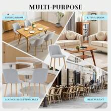 Dragonpad Dining Chairs Set Of 2,Modern Fabric Upholstered Kitchen Side Chairs,Curved Backrest Dining Chairs With Oak Legs,Armless Dining Chair For Dining Room - 灰色-2件 - 查看 6