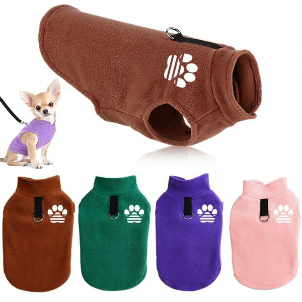 Casaco de pelúcia aconchegante para cães de raças pequenas e extrapequenas - Roupa ajustável de inverno primavera outono com estampa de pata, lavável à máquina, 4 cores (verde/azul/roxo/rosa), suéter para cães pequenos, roupa para animais de estimação, estilo pulôver, tecido macio, moda para animais de estimação, animais de estimação preocupados com a moda