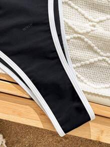 Women Simple Spliced Tie Back Sexy Bikini Set High Waist Bathing Suits Beach Outfit