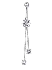Set de 5 piezas de 14g de barras de ombligo de acero inoxidable con aros colgantes de ombligo para mujer, joyería de perforación con colgantes de corazón, flor y mariposa en plata y oro