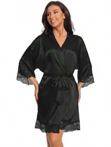Women's Satin Robe Silk Robe Lace Bridal Robes For Bride Bridesmaid Robes Silky Bathrobe Getting Ready SleepwearHalloween Christmas New Year - 淺藍色 - 查看 9