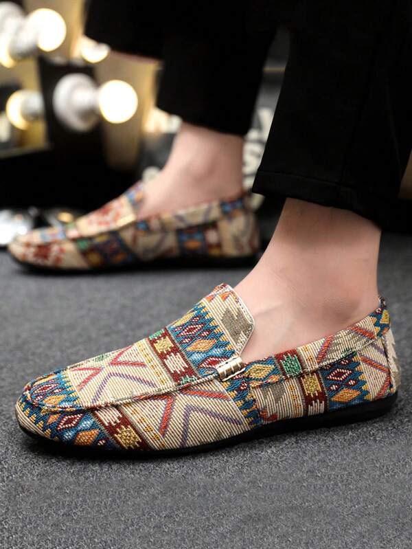 Men's Canvas Loafers Casual Shoes All-Match New Canvas Shoes, Slip-On Boat Shoes Flat Shoes, Printed Canvas Uppers, Recommend To Order One Size Up (Running Small), TPU Buckle, Suitable For Parties, Outdoor, All Seasons