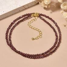 1pc 2mm Natural Stone Sodalite, Garnet, Amethyst Beaded Necklace, Elegant And Casual Style Necklace Suitable For Daily Wear Women - 38cm,2mm - View 12