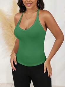 Women's Scoop Neck Racerback Tank Top With Spaghetti Straps Summer Basic Tank - 綠色 - 查看 4