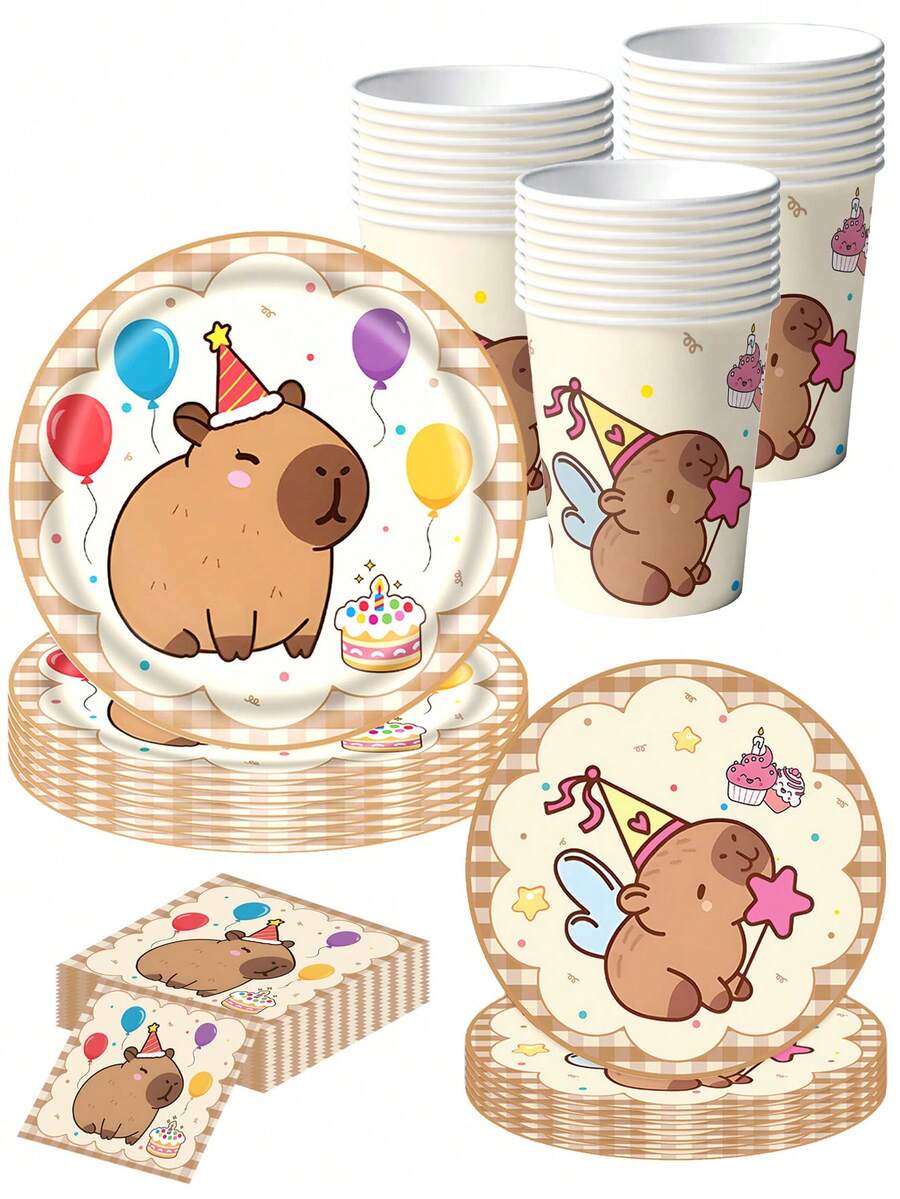 10 PCS Capybara Birthday Party Decorations, Capybara Themed Party Tableware, Including 7 "/9" Plates, 9 OZ Cups, Napkins, Suitable For Birthday Parties, Friends Dinner, Barbecue, Outdoor Picnic,Shower - Multicolor - View 1