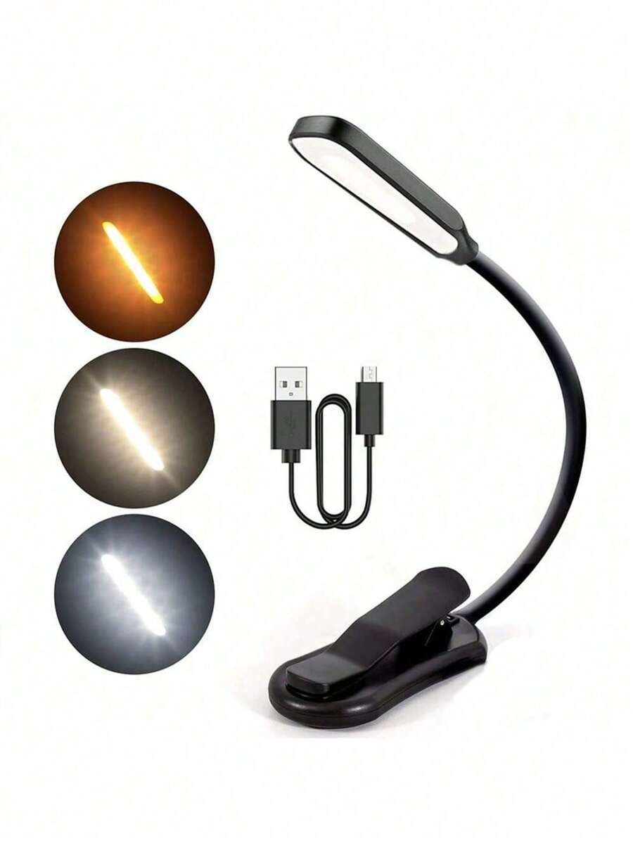 Rechargeable Reading Light, Suitable For Reading In Bed, High Brightness, 3 Color Options, Long Battery Life, 360° Flexible Rotation, Compact & Portable, LED Night Light, Lightweight Clip Design, Ideal For Book Lovers, Rechargeable/Battery Powered (Batteries Not Included) - Multicolor - View 1