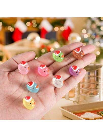 10/20/30/40/50 Stücke Mini Weihnachtsmütze aus Kunstharz mit leuchtenden Enten, Tiere die im Dunkeln leuchten, lose Mini Feengarten Dekoration, kleine Weihnachtsparty Dekoration (zufällige Farben), Entchen, Kleine Kunstregentiere, Mini Puppen, Miniatur Spielzeug, Fee, Klein, Accessoires, Spielzeuge