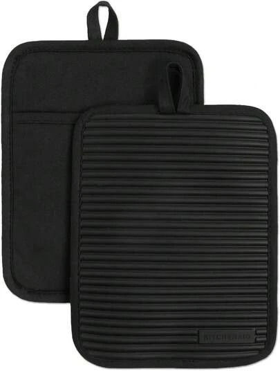 KitchenAid - Juego de 2 Soportes para ollas de Silicona Suave Acanalados, Color café licuado, 7 x 9 Pulgadas