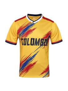SURUIDA 1pc Colombia Men's Soccer Jersey, Digital Printing Yellow Sports Shirt, Comfortable Sportswear T-Shirt Suitable For Team Matches And Sports - Yellow - View 8