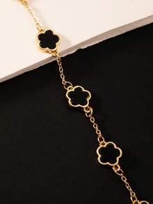 1pc Lucky Clover Casual Bracelet For Men, Everyday Wear & Gift, (No Gift Box, Random Number Of Beads On First Layer) - Black - View 3