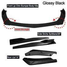 Specially Designed For Fashion Car Owners: Front Lip And Chin Bumper Modification Kit-High Quality Black PP Material+Easy Installation Design, Compatible With Mainstream Models!