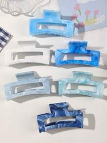 6 件套春夏波西米亚甜美蓝宝石蓝色大理石渐变方形中号发夹，清新森林海滩发夹配饰发饰优雅爪夹，学校用品，学院秋季配饰秋冬度假装女士 - 彩色 - 查看 4