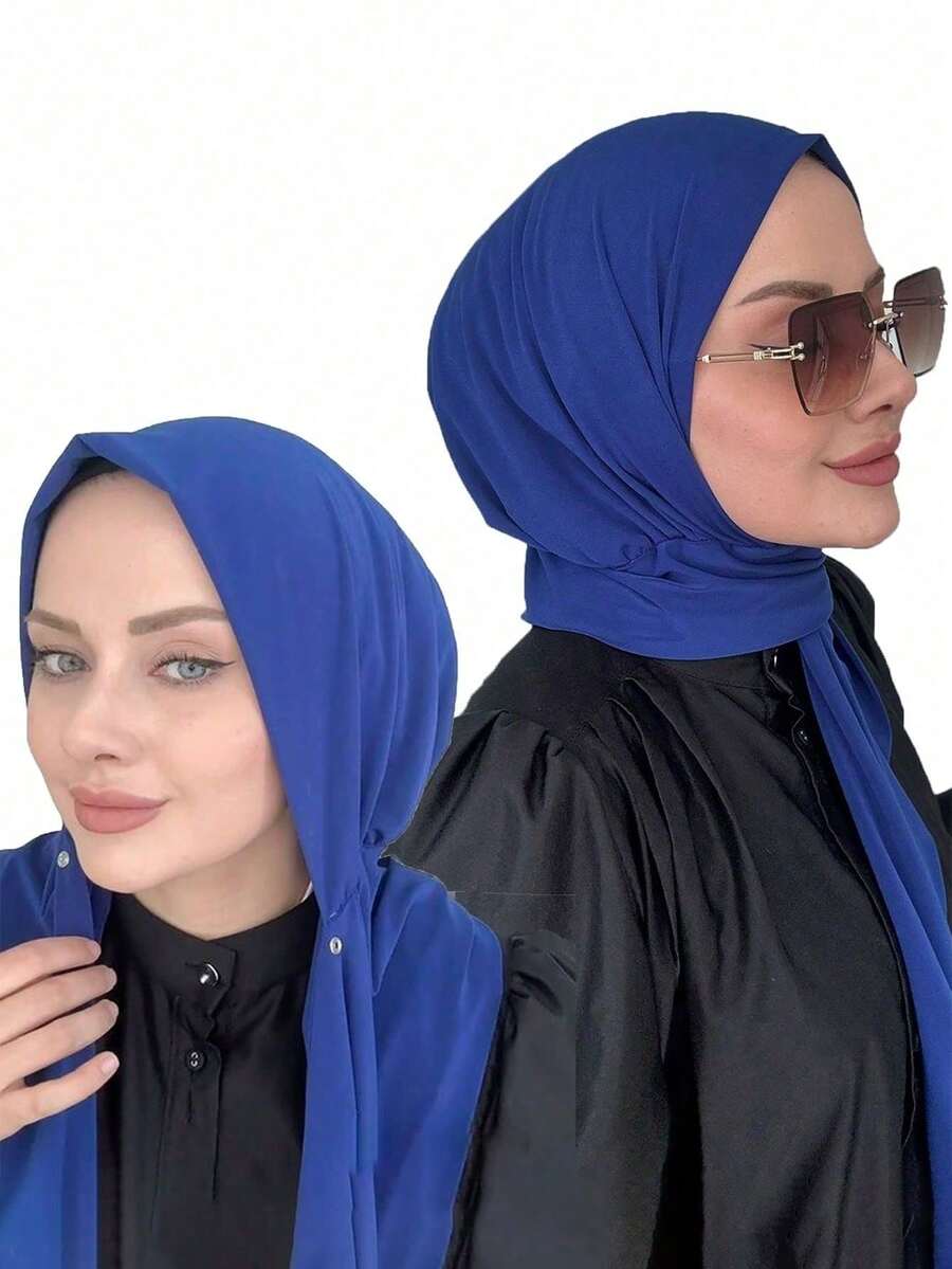 1pc Women's Convenient Button Fastened Instant Hijab, Slip-Resistant Muslim Headscarf Cap With Strap For Dress