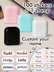 LICVIC 1pc Personalized Signature Stamp With 100pcs Stickers Customized Clothing Name Stamp Solid Color Handwritten Signature Stamp 4-Color Spiral 3-Color Ink Business Stamp - Style a - View 9