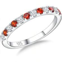 Birthstone Rings Eternity Band 925 Sterling Silver/Yellow Gold Created Gemstone Stackable Wedding Band Half Eternity Rings For Women Size 6 To 102025 - 01. 一月 / 創建石榴石 - 查看 1