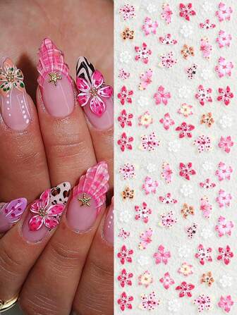 2 pezzi Adesivi per arte di unghie 5D, fiori colorati, adesivi per unghie, decalcomanie per unghie estive, decorazioni rilievo macarons per manicure fai-da-te