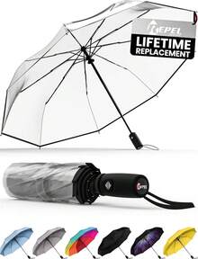¡Recomendado Repel Umbrella Paraguas de Viaje a Prueba de Viento para la Lluvia - Apertura y Cierre Automático Fácil, Paraguas Duradero y Compacto, Marco de Fibra de Vidrio Fuerte, Toldo Impermeable - Mochila, Bolso, Paraguas Portátil para Viaje ¡Top de Temporada! - Parte superior transparente - Ver 11