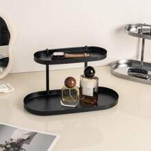 1pc Nordic Style Dual-Layer Oval Storage Rack, Stainless Steel Makeup Display Shelf Dual-Layer Tray Storage Rack For Cosmetics, Perfumes, Jewelry, Glasses In Bedroom, Bathroom, Living Room, Entryway, Kitchen, Available In Gold, Black, Silver - Multicolor - View 3