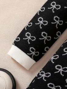 女童秋冬英伦风蝴蝶结针织连衣裙 - 黑色 - 查看 6