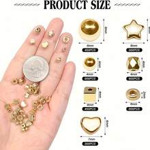 Yiwu Qiyou Accessories Co., LTD 3800颗4-7毫米心形五角星隔珠，亚克力材质，24格盒装，适用于DIY手链、项链、珠宝制作，适合初学者和专业人士，装饰珠子 - 金色 - 查看 6