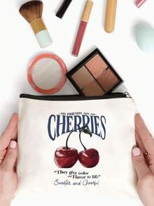 2pcs Fruit Print Tote Bags - Strawberry Bow Pattern Shopping Bag & Minimalist Bohemian Style Handbag, Suitable For Work, Commute, Vacation, Hawaiian Floral Canvas Bag, Compact Design For Daily Use, Ideal For Teenage Girls, College Students, Office Ladies, Perfect For Work, Back To School, High School, University, Holiday, Valentine's Day And More, Boho, Strawberry - Beige - View 4