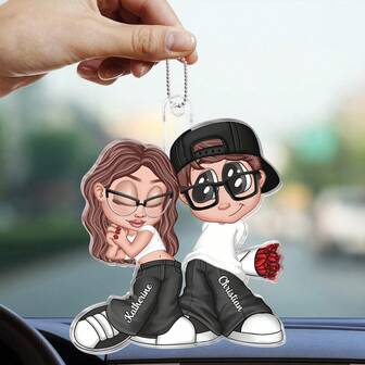 Catygift Acessórios automotivos personalizados Y2K, pingente de carro personalizado em estilo cartoon para casais, presente de aniversário exclusivo, presente para namorado/namorada, presente de casamento, nome e design personalizáveis.