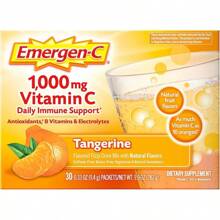 Emergen-C 1000mg Vitamina C en polvo para el apoyo diario del sistema inmunológico, sin cafeína, suplementos de vitamina C con zinc y manganeso, vitaminas B y electrolitos, sabor naranja súper - 30 unidades