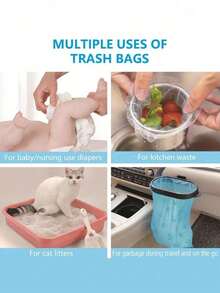 80/100个婴儿一次性尿布袋 – 便携式尿布垃圾袋，带易系带，无味防漏，非常适合旅行、婴儿车存放、尿布袋使用 | 可爱蓝色图案