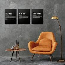 GUBIYU Black Hustle Grind Execution Wall Art Set Of 3 Framed Canvas Office Inspirational Motiviational Wall Decor Art Positive Quotes Posters Living Room Pictures Walls Decor Mens Guys 12x16 - A011 黑白 - 查看 2