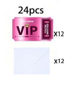 24/12/6 pezzi - Inviti per feste di compleanno a doppio design reversibile con buste, inviti per feste VIP per il cinema, decorazioni per feste di compleanno a tema, inviti per feste di compleanno a doppia faccia con buste, materiali per regali di inviti per feste VIP per il cinema (rosa rosso)