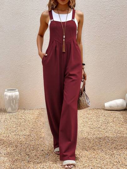 peto de mezclilla para mujer Overall mujer dama casual vintage holgado comodo bolsillos costados  relajado versatil juvenil streetwear urbano moderno tirantes ajustables corte ancho