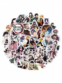 TOEI ANIMATION 50pcs Aniplex Officially Licensed Demon Slayer Stickers, Mixed Designs Kimetsu No Yaiba Anime Cartoon Stickers For Laptop, Skateboard, Decoration (Kimetsu No Yaiba)