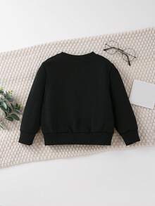 Girls' Fall/Winter Fashion Sweatshirt, Kids Casual Crew Neck Pullover With "MIMI Told Me I Could" Letter Print, Regular Fit Knit Fabric With Slight Stretch, Polyester  - Thin Long Sleeve Top - 黑色 - 查看 2